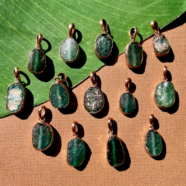 Roman Glass Thick Oval Pendants - 1 Piece