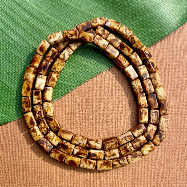 Picasso Cream & Brown Rectangle Beads - 75 Pieces