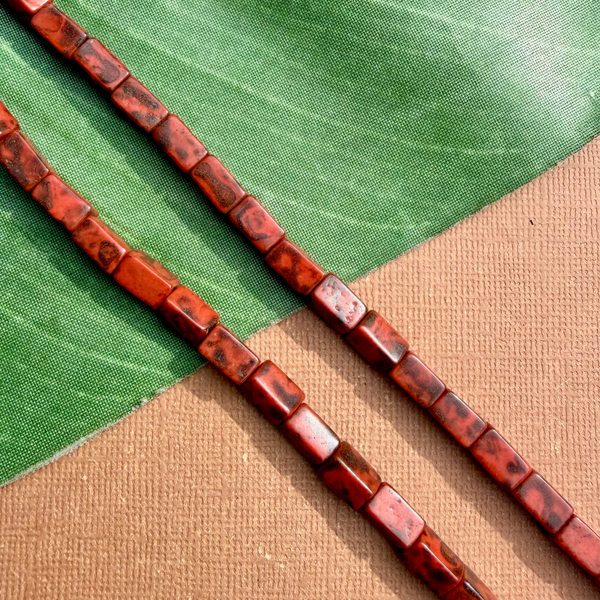 Picasso Orange & Brown Rectangle Beads - 75 Pieces