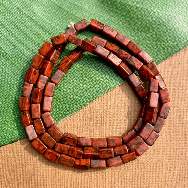 Picasso Orange & Brown Rectangle Beads - 75 Pieces