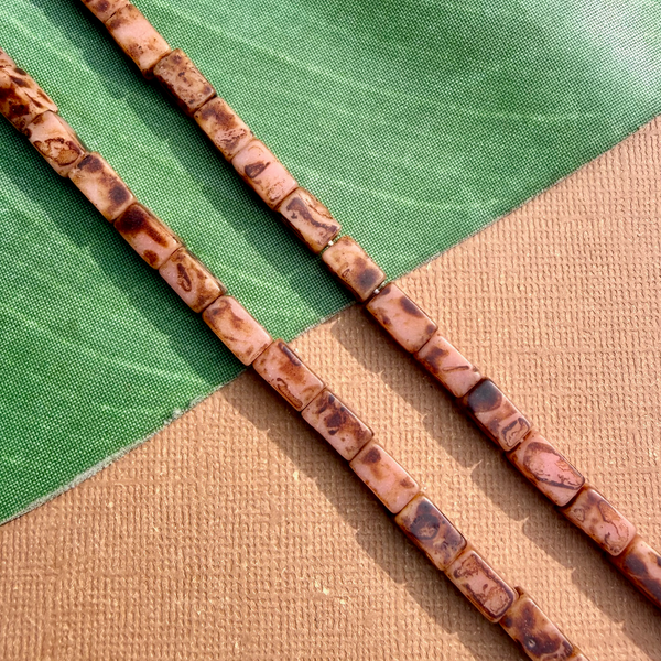 Picasso Pink & Brown Rectangle Beads - 75 Pieces