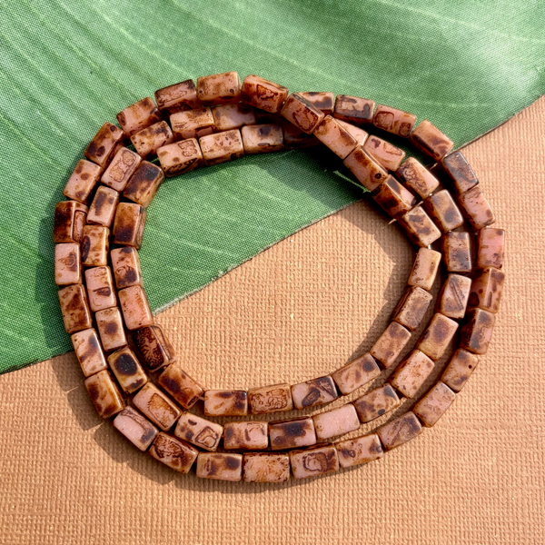 Picasso Pink & Brown Rectangle Beads - 75 Pieces