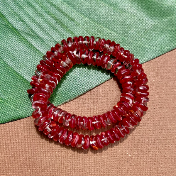 Red and Clear Square Beads - 100 Pieces