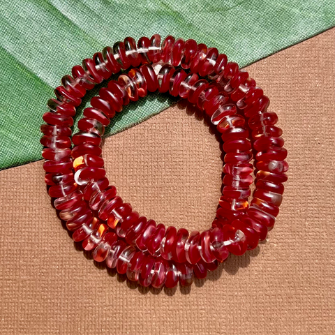 Red and Clear Square Beads - 100 Pieces