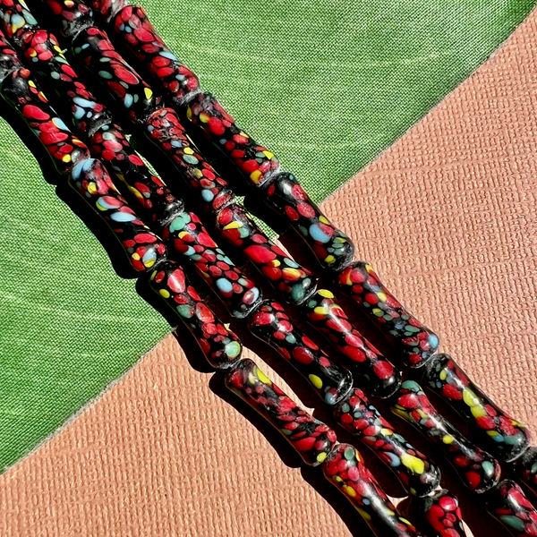 Red & Black Dog Bone Beads - 75 Pieces