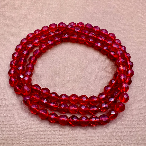 Red Faceted Round Glass Beads - 100 Pieces