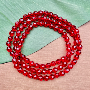 Red Faceted Oval Glass Beads - 100 Pieces