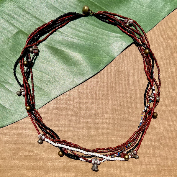 Short Akha Necklaces - Red, White, & Black