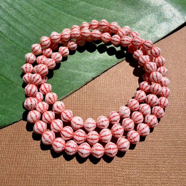 Red & White Striped Beads - 100 Pieces