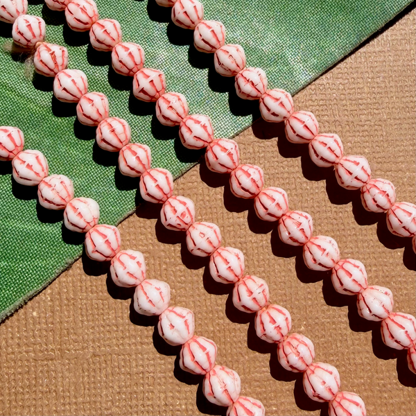 Red & White Striped Beads - 100 Pieces