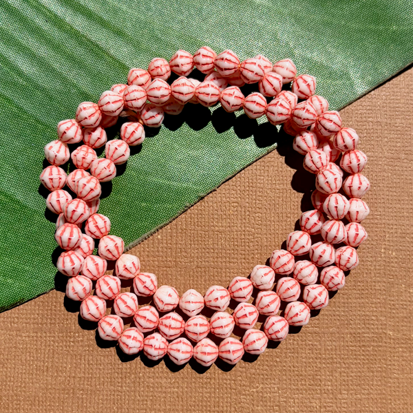Red & White Striped Beads - 100 Pieces