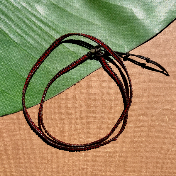 Red Seed Bead Wrap Bracelet