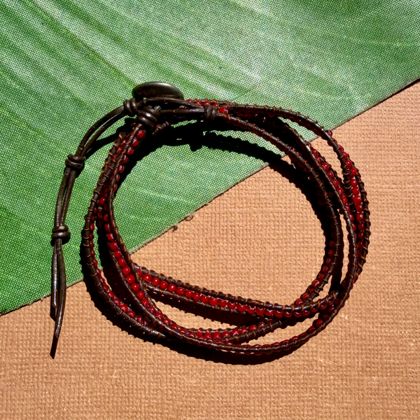 Red Seed Bead Wrap Bracelet