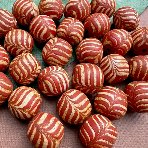 Red Zebra Glass Beads - 5 Pieces