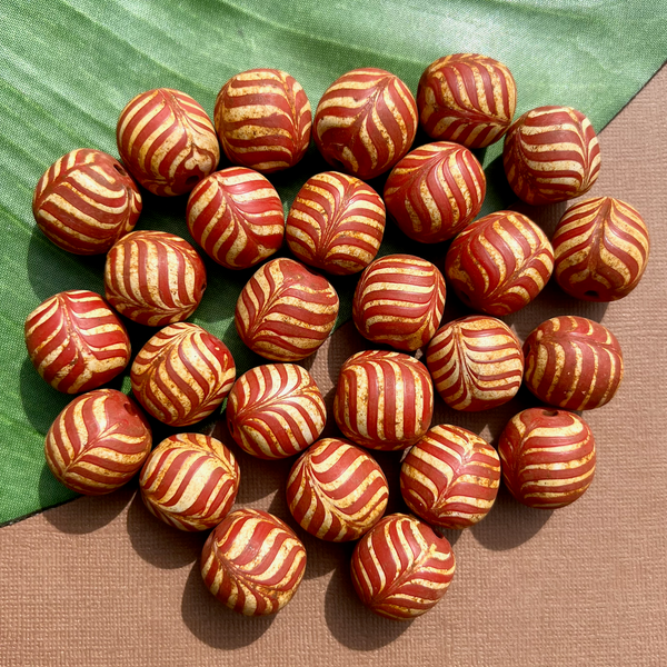 Red Zebra Glass Beads - 5 Pieces