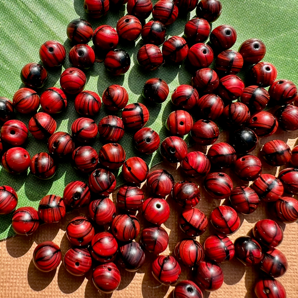 Red & Black Round Glass Beads - 100 Pieces