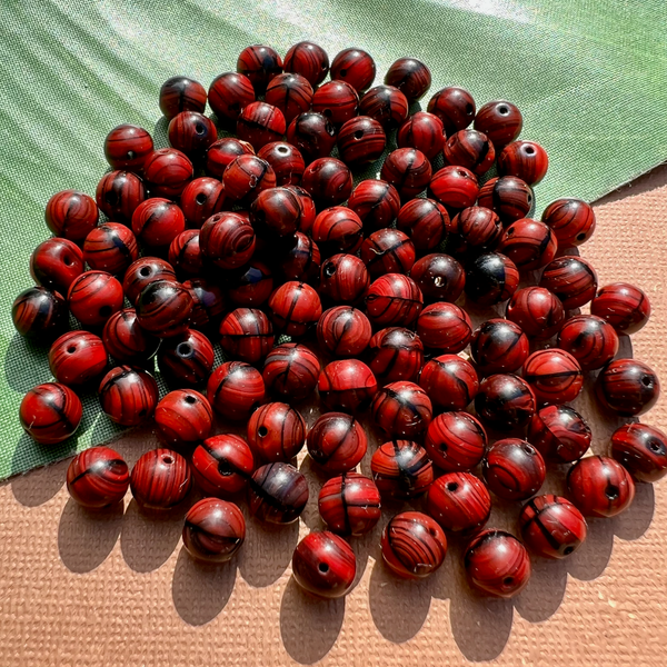 Red & Black Round Glass Beads - 100 Pieces