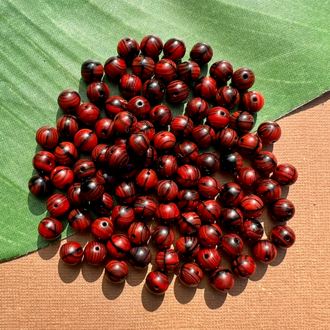 Red & Black Round Glass Beads - 100 Pieces