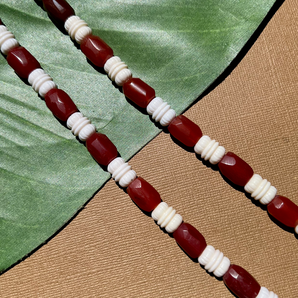 Terracotta Resin & White Barrel Beads - 50 Pieces