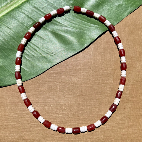 Terracotta Resin & White Barrel Beads - 50 Pieces