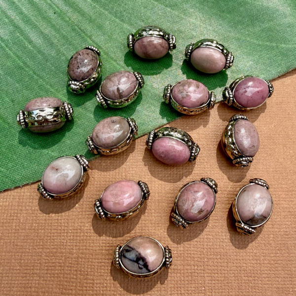 Rhodonite & White Metal Beads