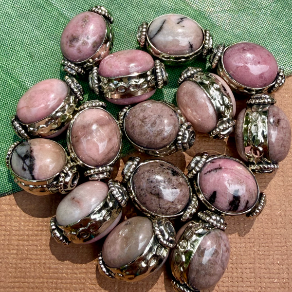 Rhodonite & White Metal Beads