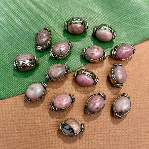 Rhodonite & White Metal Beads