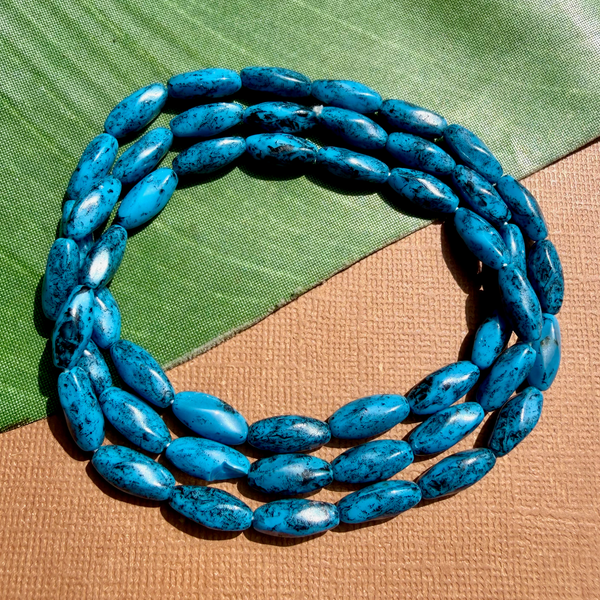 Picasso Blue and Black Rice Beads - 50 Pieces