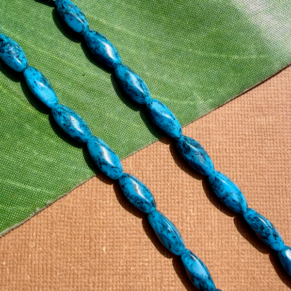 Picasso Blue and Black Rice Beads - 50 Pieces
