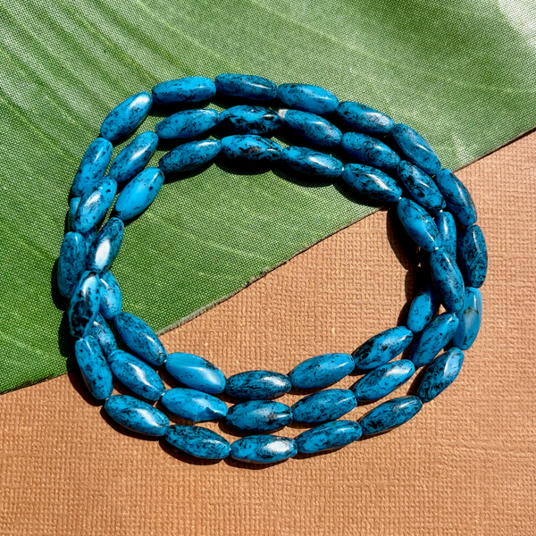 Picasso Blue and Black Rice Beads - 50 Pieces