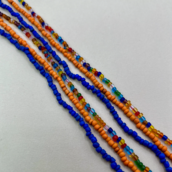 Three Strand Indonesian Glass Long Necklaces - Cobalt, Orange, Mixed
