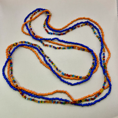 Three Strand Indonesian Glass Long Necklaces - Cobalt, Orange, Mixed