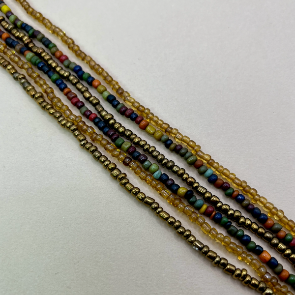 Three Strand Indonesian Glass Long Necklaces - Gold, Bronze, Autumn