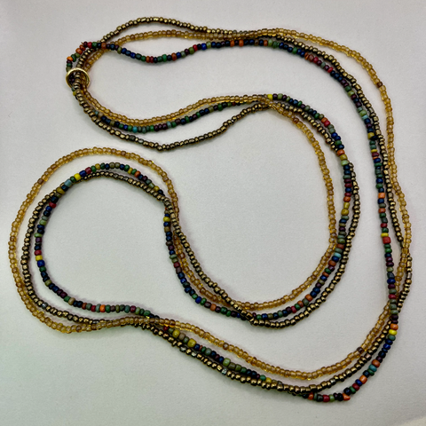 Three Strand Indonesian Glass Long Necklaces - Gold, Bronze, Autumn