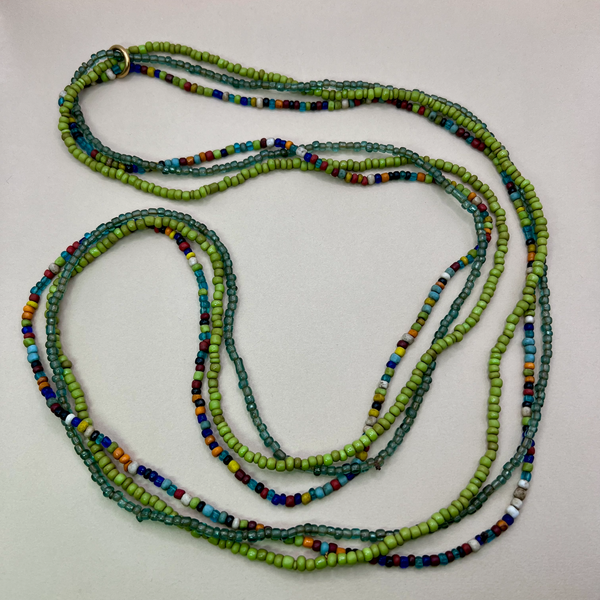 Three Strand Indonesian Glass Long Necklaces - Green, Teal, Mixed