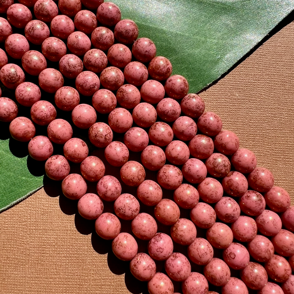 Rose Pink & Copper Druk 10mm Beads - 50 Pieces