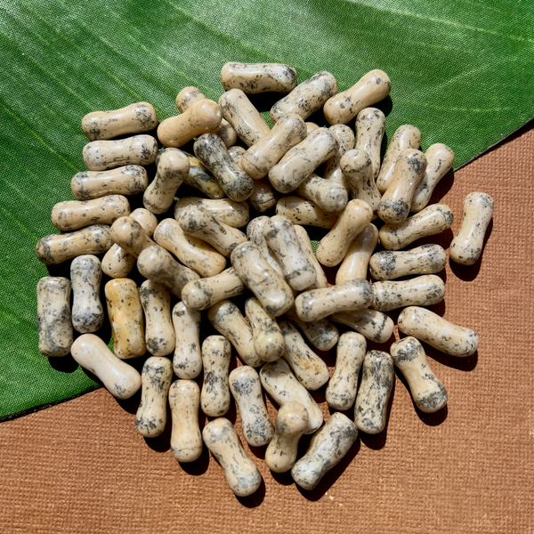 Twisted Sand & Gray Dogbone Beads - 50 Pieces