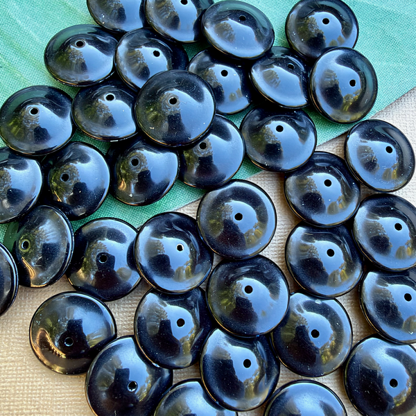 Black Large Saucer Beads - 25 Pieces
