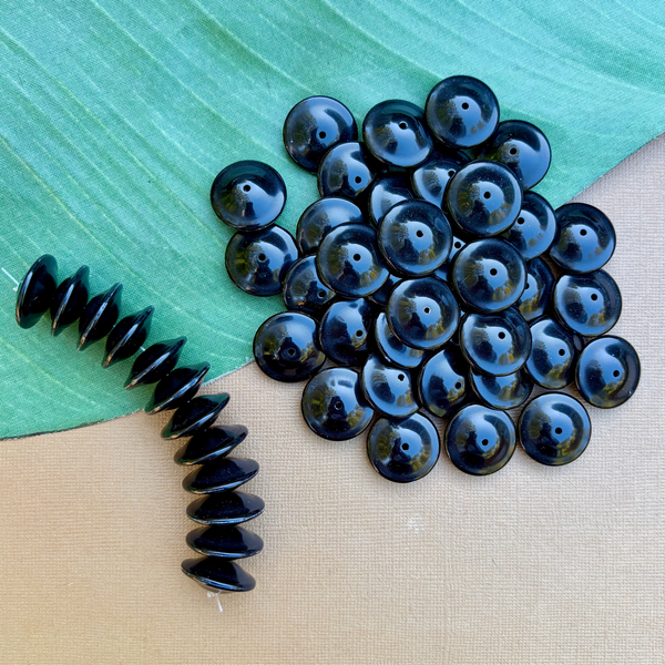 Black Large Saucer Beads - 25 Pieces
