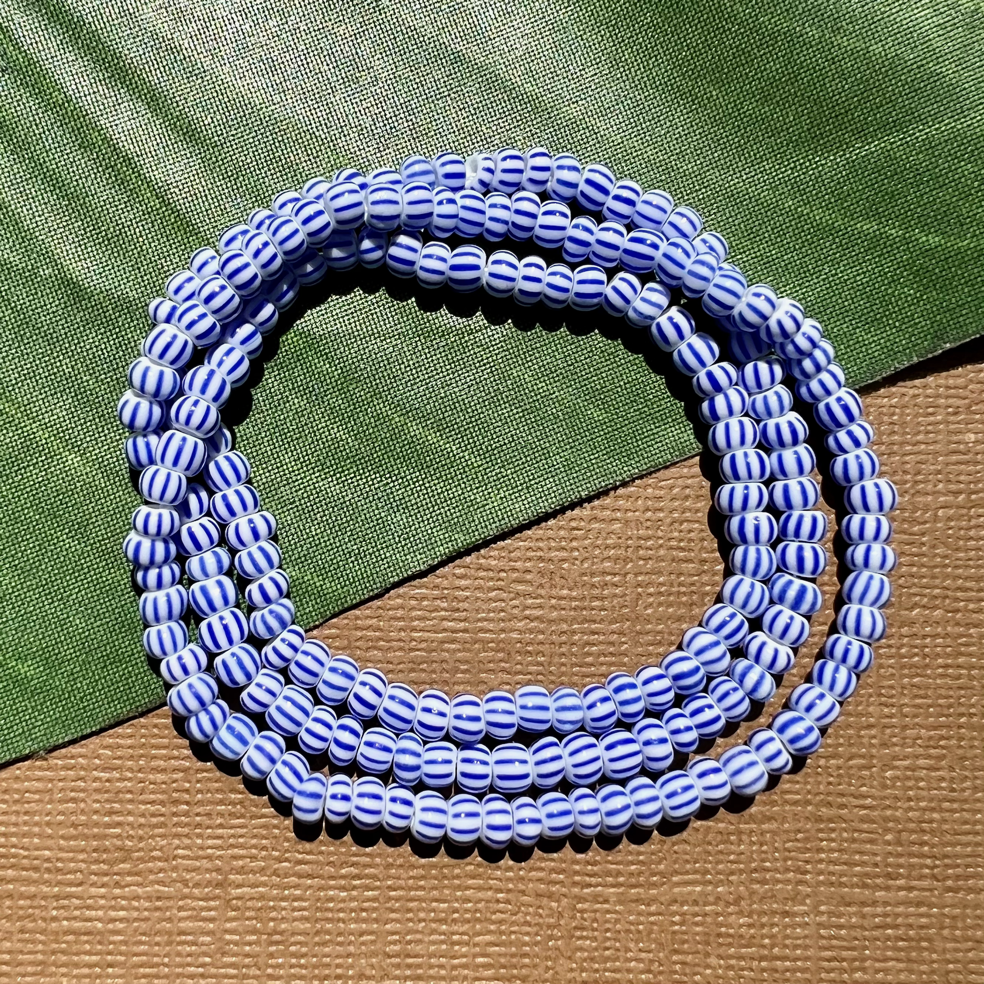 Blue & White striped Czech seed beads