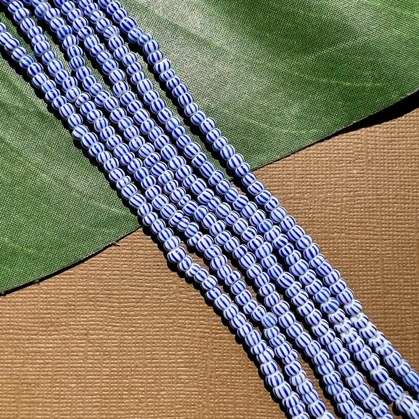 Blue & White striped Czech seed beads