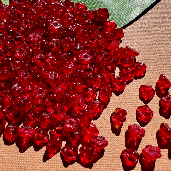 Red Flower Shank Buttons - 100 Pieces