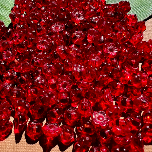 Red Flower Shank Buttons - 100 Pieces