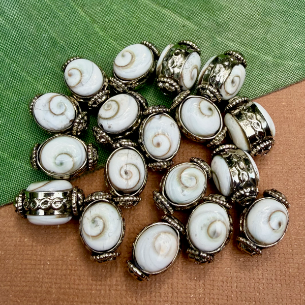 Shiva Eye Shell & White Metal Beads
