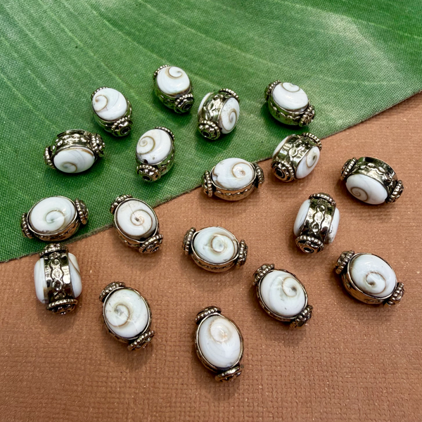Shiva Eye Shell & White Metal Beads
