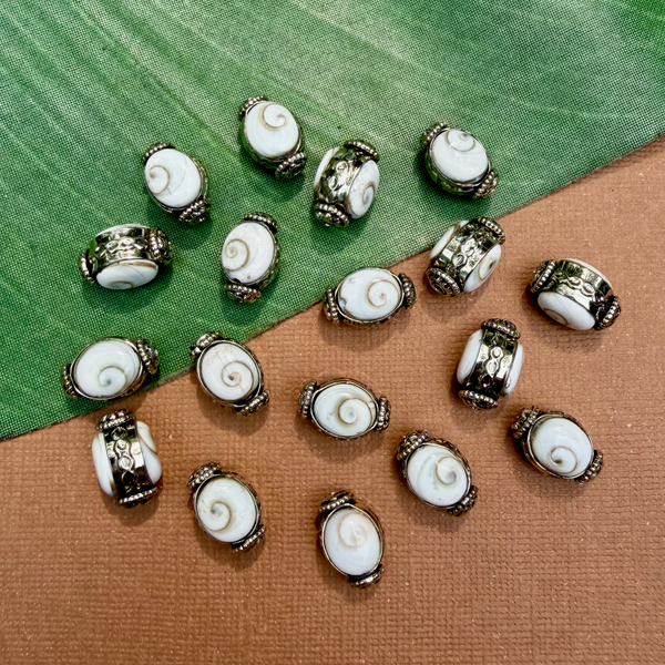Shiva Eye Shell & White Metal Beads