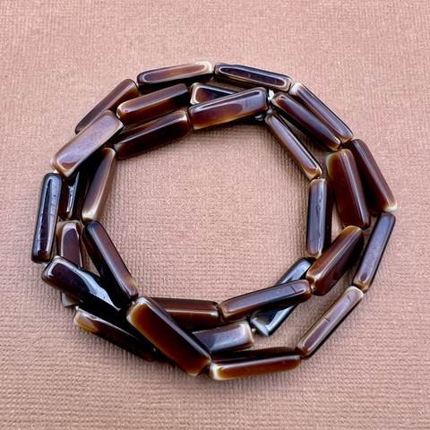 Shiny Light Brown & Cream Rectangle Beads - 30 Pieces