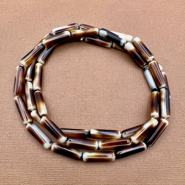 Shiny Dark Brown & Cream Cylinder Tube Beads - 100 Pieces