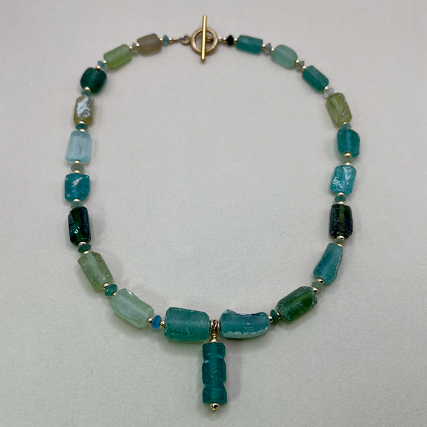 Roman Glass Rectangle Tube Necklace