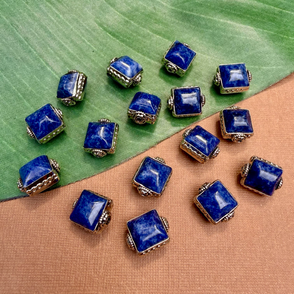 Blue Sodalite & White Metal Square Beads